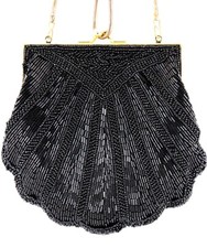 Carla Marchi Beaded Scallop Shell Black Evening Bag Clutch or Shoulder AA37