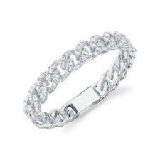 14K White Gold Diamond Link Chain Ring Band 0.14 CT Round Cut Natural