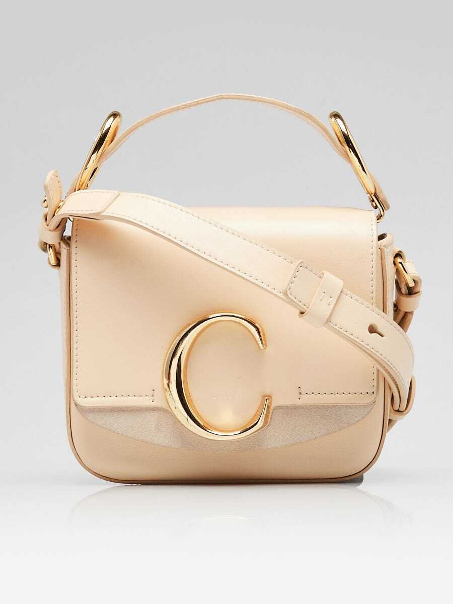 Chloe Beige Calfskin Leather Mini C Shoulder Bag