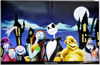 NIGHTMARE BEFORE CHRISTMAS SPOOKED Print HAND SIGNED Damon Bowie COA Skellington