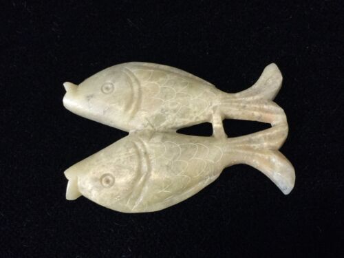 Vintage Chinese Carved Soapstone Fish Pendant Whistle, 2 1/4" Long x 1 3/4" Wide - Picture 1 of 4