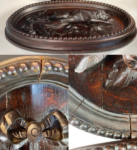 PAIR Antique HC Swiss Black Forest 25" Fruits of the Hunt Game Plaques, Hare + - Picture 8 of 11
