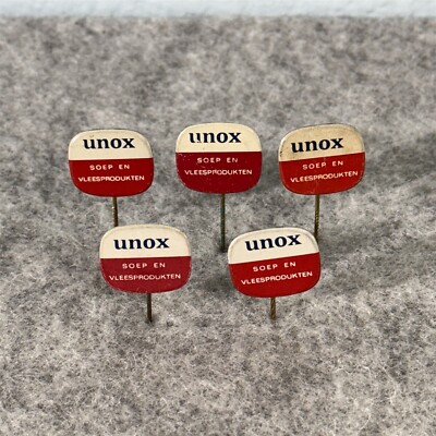 Lot of 5 UNOX Soep Soup Dutch VTG Stick Pin Badge Pins #48911