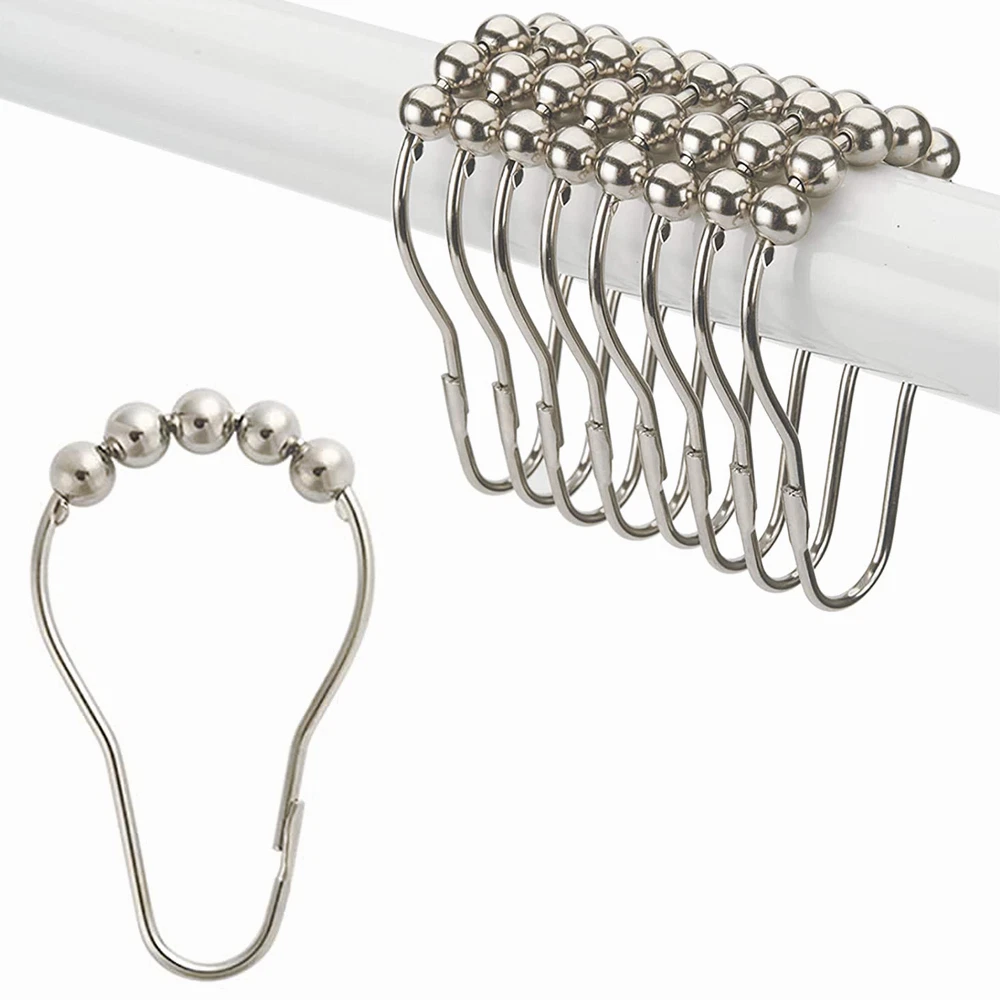 Stainless Steel Shower Curtain Rings Set of 12 Metal Glide Shower