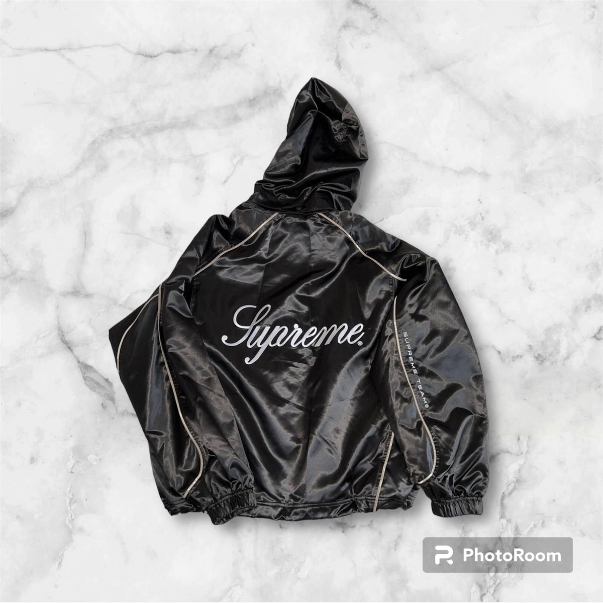 Supreme Satin Hooded Track Jacket Black 100% Authentic Size M