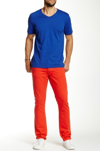 Vince Mens Size 30/33 Jeans Button Fly Straight Leg Denim Cadmium Orange Pants - Picture 3 of 5