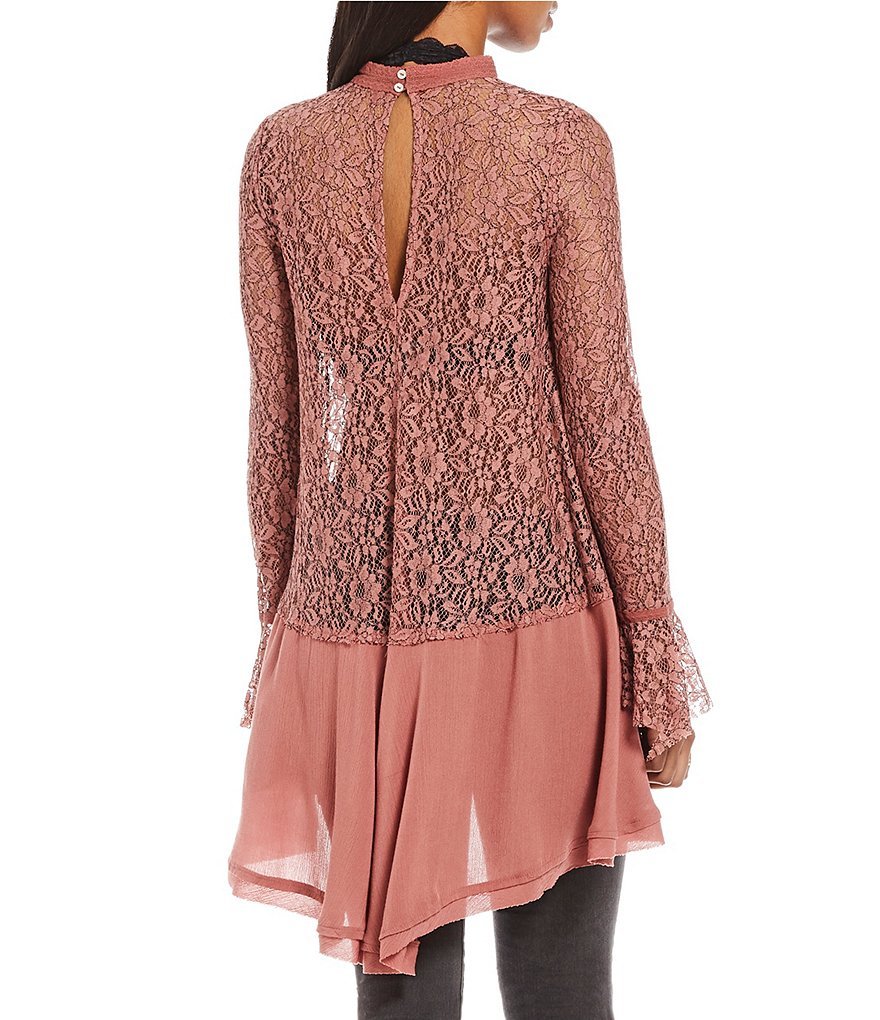 NWT FREE PEOPLE New Tell Tale Lace Mini Dress in Dusty Mauve $128 - XS