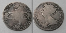 1708 Queen Anne Silver Half Crown Coin - E Below Bust