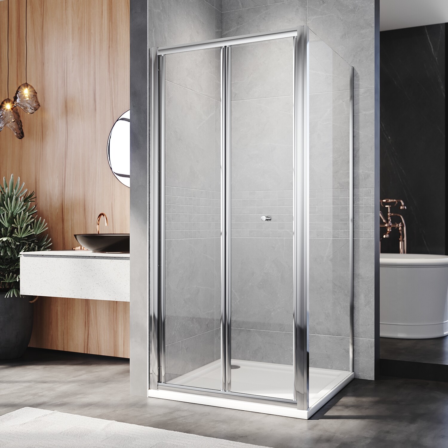 Bi Fold Shower Door Enclosure With Side Panel Wet Room Safety Glass