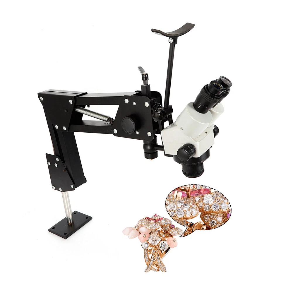 7x-45x Zoom Micro Inlaid Mirror Multi-directional Microscope+Stand Jewelry Tool - Image 2 of 4