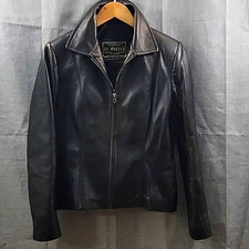 La Maison Dark Brown Leather Collared Zip-up Moto Jacket Women's Sz S