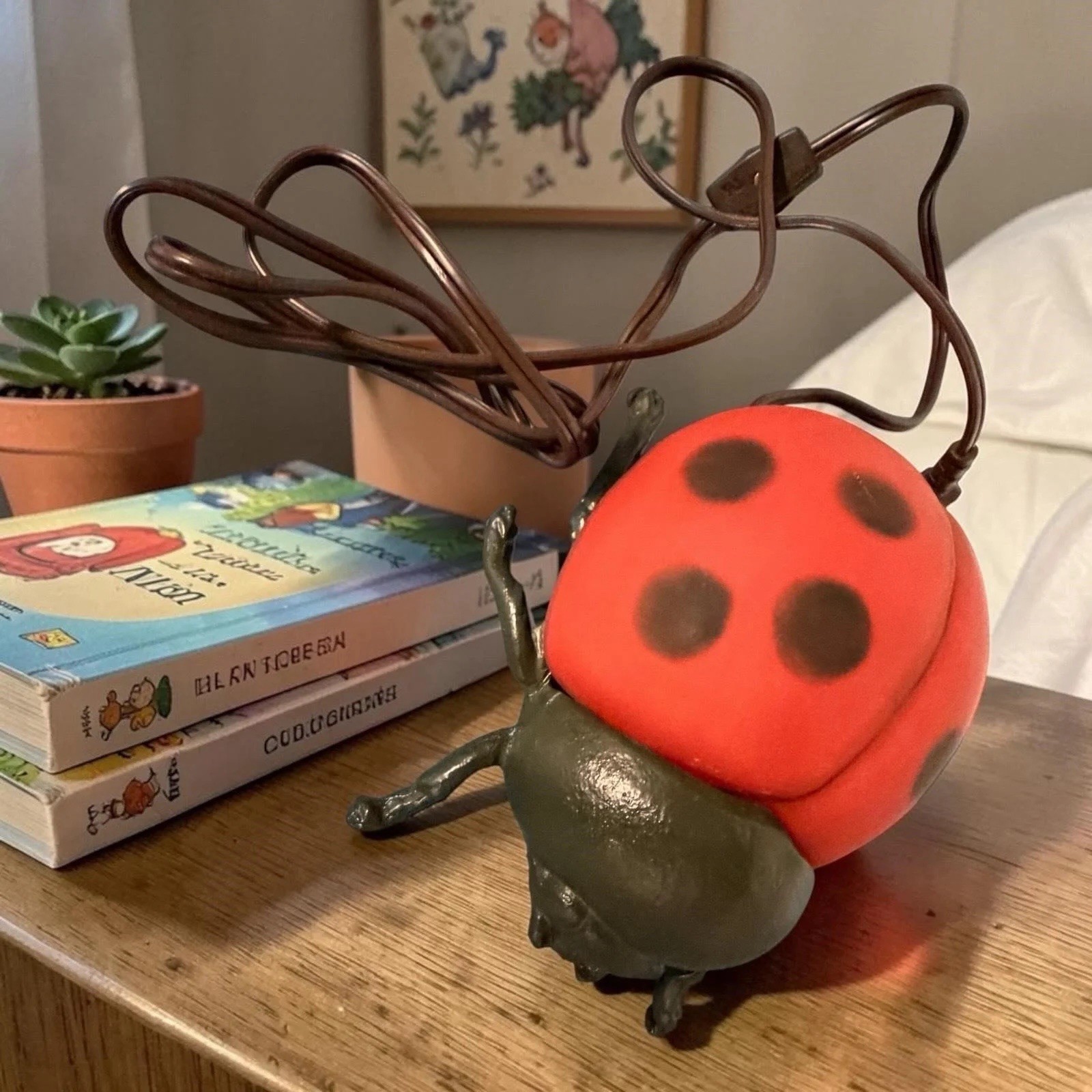 Heavy Ladybug Accent Lamp Night Light Red Bug Decor Plug In 