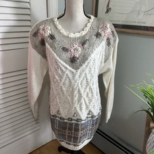 Vintage Shenanigans Sweater Medium Chunky Hand Knit Retro 80s Granny Cottage