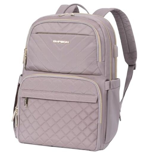 USB Charging Laptop Backpack Purse for Women & Men Fits 15.6 Inch Grey Pink