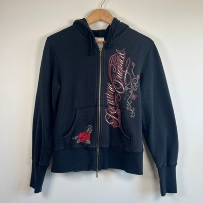 Disney Parks Mickey Mouse Genuine Original Rhinestone Rose Hoodie Black Size L