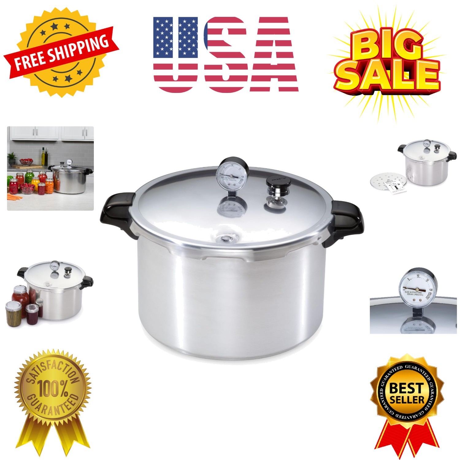 01755 16-Quart Aluminum canner Pressure Cooker, One Size, Si