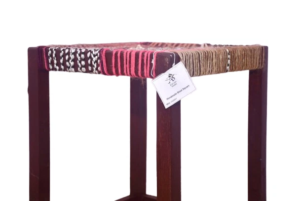 Handmade Sheesham Wood Stool | JUTE & Resham Weaving | Antique Craft - Image 4 of 4