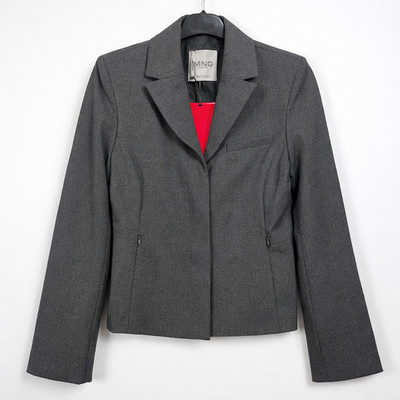 Mango MNG Heritage Grey Tailored Blazer Jacket Zip Cuff Smart Office UK S