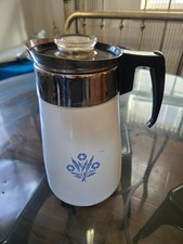 Vintage Corelle Ware Blue Cornflower Stove Top Coffee Tea Pot Percolator 10 Cup