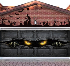Halloween Garage Door Cover 16 X 7 FT, Scary Monster Eyes and Claws Garage Banne