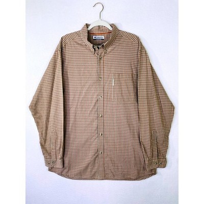 Columbia Mens Long Sleeve Button Down Shirt Brown Orange Micro Check Large