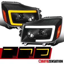 Fit 2004-2015 Titan 04-07 Armada Black Projector Headlights Led Sequential Bar