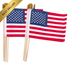 Small American Flags on Wood Stick 12 Pack 8x12 Inch USA Patriotic Party Decor