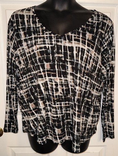 Simply Vera Vera Wang Plus Sz 2X Pink Black Abstract V-Neck L/S Pullover Top EUC - Picture 2 of 11