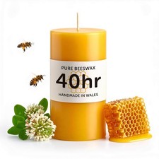 40h reines Bienenwachs Stumpenkerze - Handmade in Wales - nat&uuml;rliche Bienenwachskerzen
