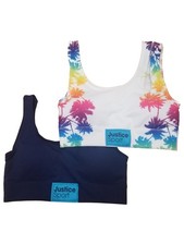 Justice Girls Blue  White Palm Trees Athletic 2-Pack Sports Bra Active Wear 34