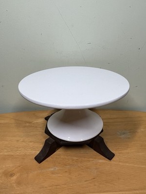 IQ Accessories Earthenware Round 9-in Wide Pedestal Cake Stand Farmhouse Minimal