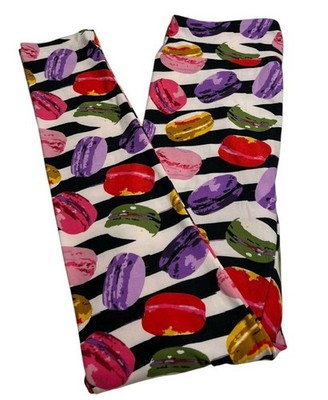 LuLaRoe Leggings OS One Size HTF Food Bakery MACARON STRIPE Dessert Colorful FUN