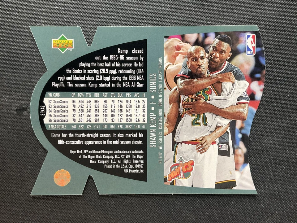 1997 SPx #SPX42 Shawn Kemp Seattle SuperSonics Die-Cut - Image 2 of 2