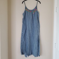 Natural Life Womens Midi Dress Size M Cosette Embroidered Gauze Cotton Blue
