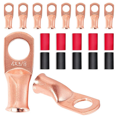 RED WOLF Ring Wire Terminals Copper 4 AWG 3/8'' Stud Battery Cable Lugs Copper Co