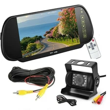 10m 7"  Mirror Monitor + RCA Backup Camera IR Night Vision For Van Truck RV Bus