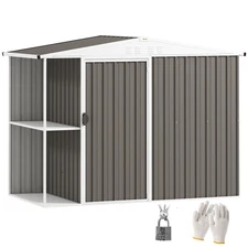 8 x 4ft Metal Garden Shed, Tool Shed w/ Lockable Door, Warm Gray