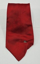 Vintage Burberrys Burgundy Silk Tie Made in England Equestrian Knight Logo -Read