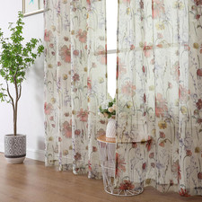 OWENIE Crushed Semi Sheer Curtains 72 Inches Length 2 Panels, Floral Pattern Des