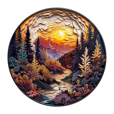 Wooden Puzzles for Adults, 3D Vision Effect-3D Sunset Forest Wood Medium
