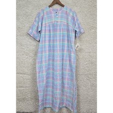 Amanda Stewart Intimates Plaid Nightgown Dress Pastel Gingham Button Front Small