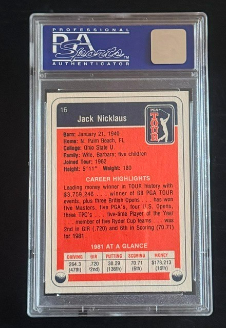 1982 DONRUSS GOLF #16 JACK NICKLAUS PSA 9 2ND YEAR HALL OF FAME view 4