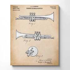 Gifts for Trumpet Players, Trumpet Patent Canvas Print