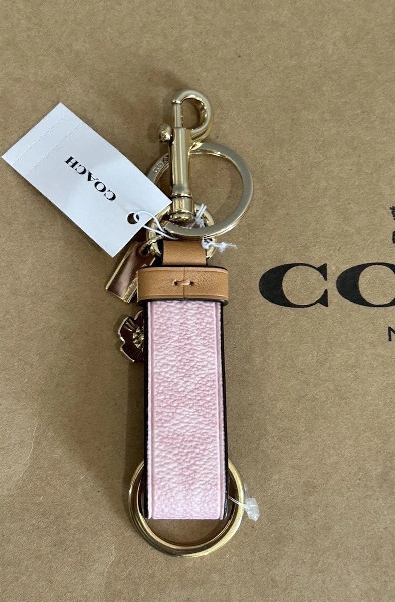 NWT COACH Trigger Snap Bag Charm With Flower Charm Key Ring Powder