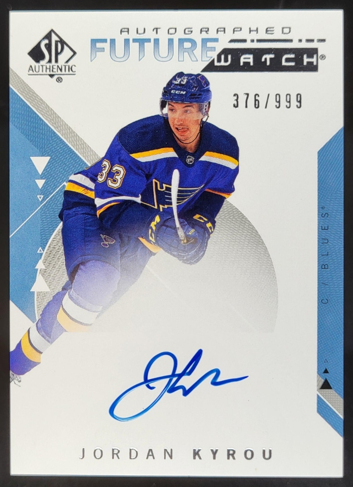 2018-19 SP Authentic Jordan Kyrou /999 RC Future Watch Auto Blues MT2