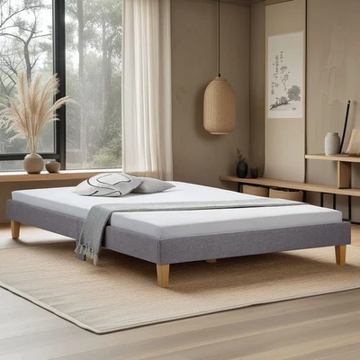 Cadre de Lit Rembourré Double Adulte 140x200 Gris Sommier à Lattes Homestyle4u - Photo 1/4