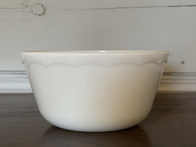 Vintage Hazel Atlas 8  White Milk Glass Mixing Bowl With Scalloped Design