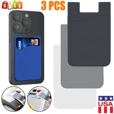 3x Adhesive Phone Card Holder, Silicone Stick-on Wallet ID/Credit Card Holder US