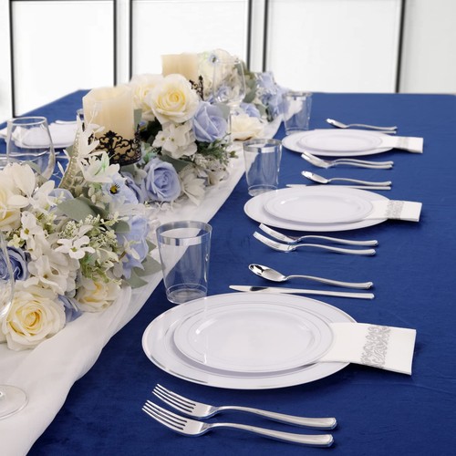 120PCS Plastic Christmas Plates White Silver Rim - Disposable Plastic Plates ... - Picture 6 of 7