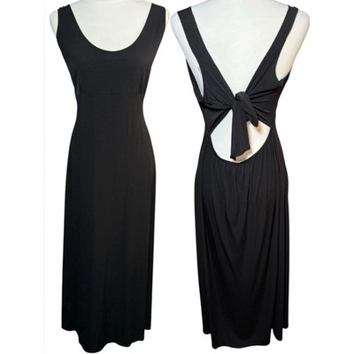 Y2K Fiore Slinky Black Sleeveless Cutout Tie Back Maxi Dress Size Large